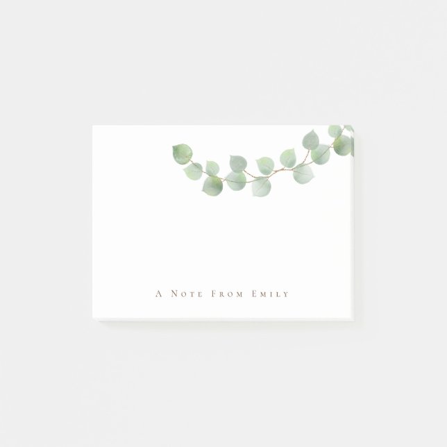 Elegant Green Gold Eucalyptus Leaf Name Post-it Notes (Front)