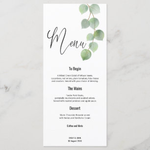 Elegant Green Gold Eucalyptus Leaf Script wedding Menu