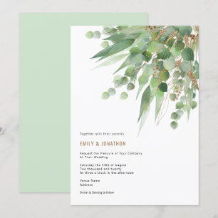 Elegant Green Gold Eucalyptus Leaf Wedding Invitation