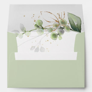 Elegant Green Gold Eucalyptus Mint Green Wedding Envelope