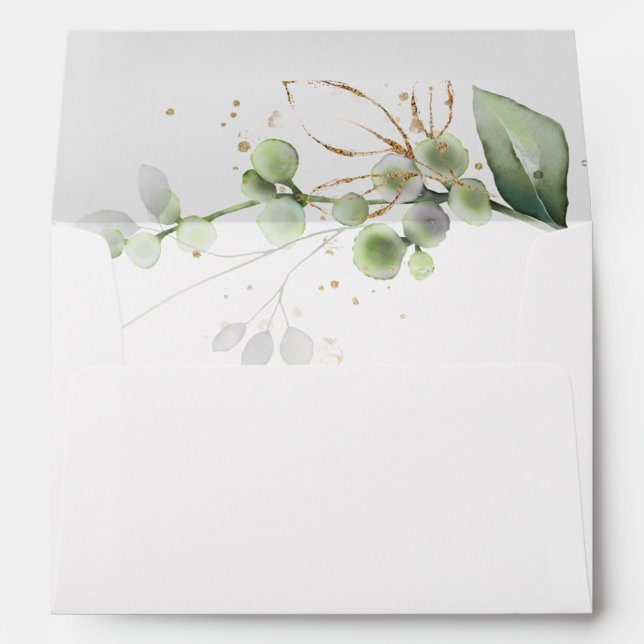 Elegant Green Gold Eucalyptus Wedding Envelope (Back (Bottom))