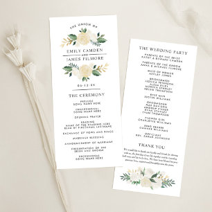 Elegant Green Gold Floral Greenery Wreath Wedding Programme