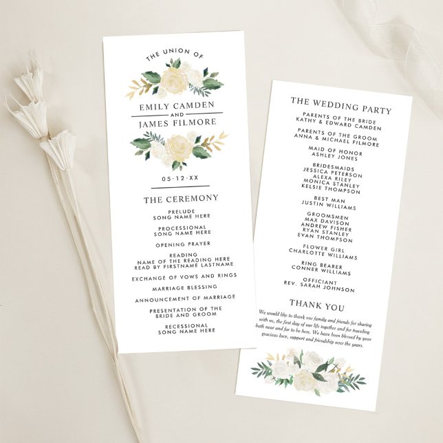 Elegant Green Gold Floral Greenery Wreath Wedding Programme (Creator Uploaded)