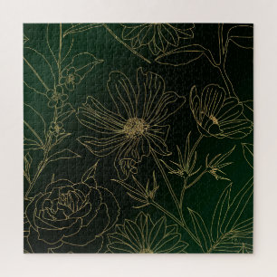 Elegant Green Gold Flowers Botanical Jigsaw Puzzle