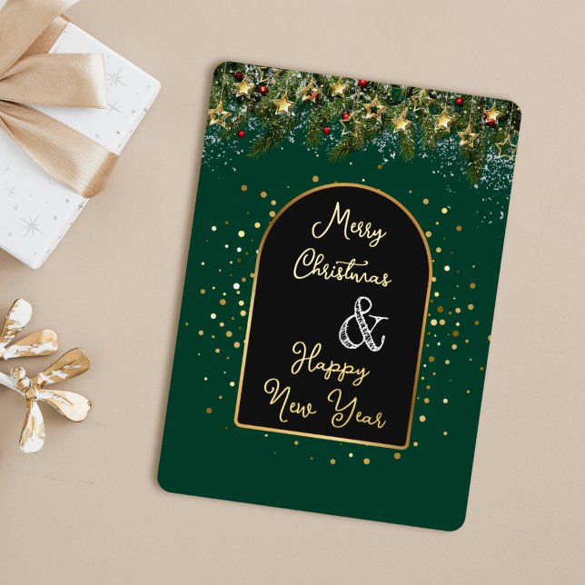 Elegant Green Gold Foil Christmas New Year  Foil Holiday Card (Creator Uploaded)