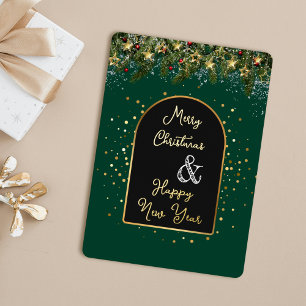 Elegant Green Gold Foil Christmas New Year  Holiday Card