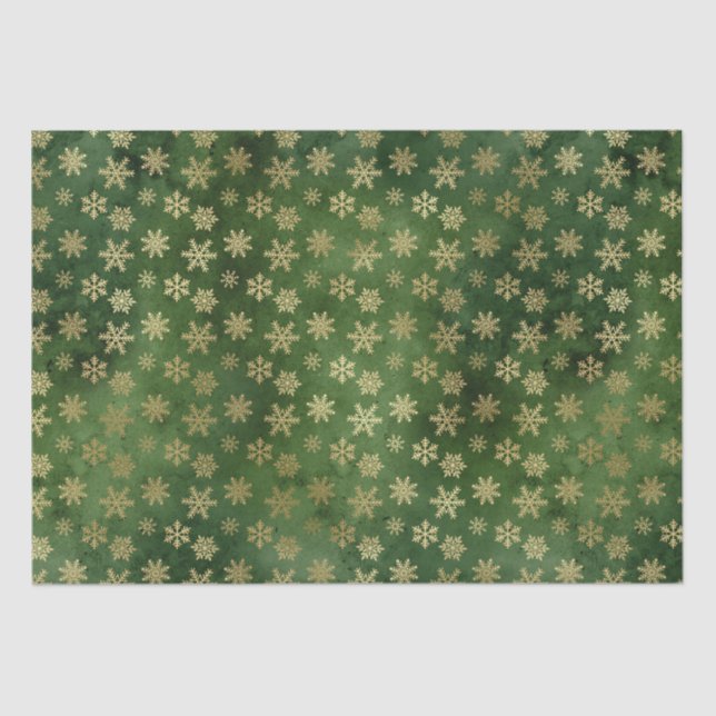 Elegant green gold foil cute snowflakes Christmas Tissue Paper (Front)