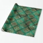 Elegant Green Gold Geometric Pattern Christmas Wrapping Paper<br><div class="desc">Elegant gold geometric pattern on a green background</div>
