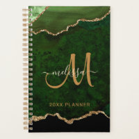 Elegant Green Gold Glitter Agate Monogram 2024