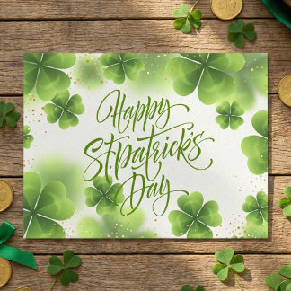 Elegant Green Gold Glitter St Patricks Day Script Postcard