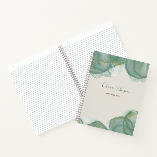 Elegant Green Gold Glitter Watercolor Notebook (Inside)