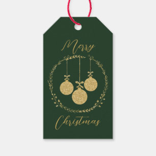 Elegant Green Gold Glitter Wreath Christmas Gift Tags