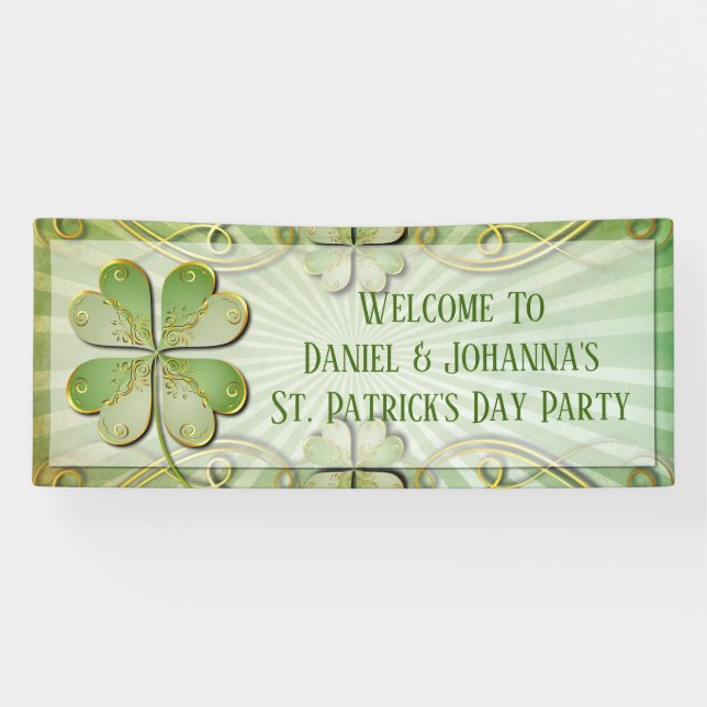 Elegant Green Gold Glover St Patrick'd Day Party Banner (Horizontal)