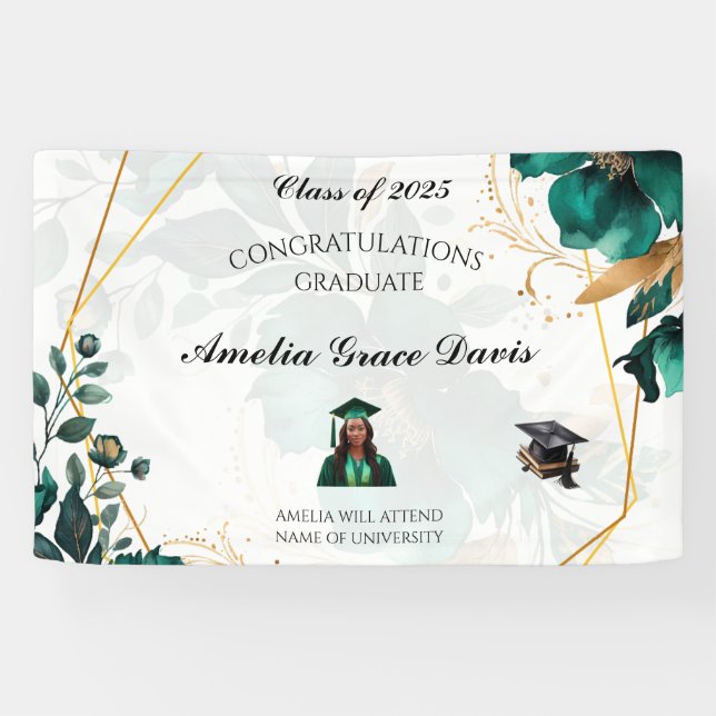 Elegant Green & Gold Graduation Banner (Horizontal)
