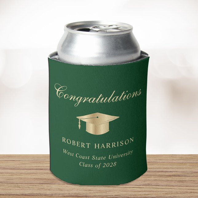 Elegant Green Gold Graduation Party Can Cooler (Creator Uploaded)