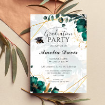 Elegant Green & Gold Graduation Party Invitation 