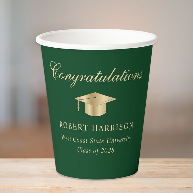 Elegant Green Gold Graduation Party Paper Cups (Creator Uploaded)