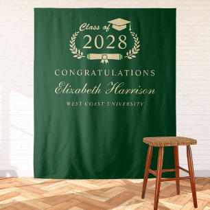 Elegant Green Gold Graduation Party Welcome Tapestry