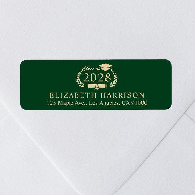 Elegant Green Gold Graduation Return Address (Creator Uploaded)