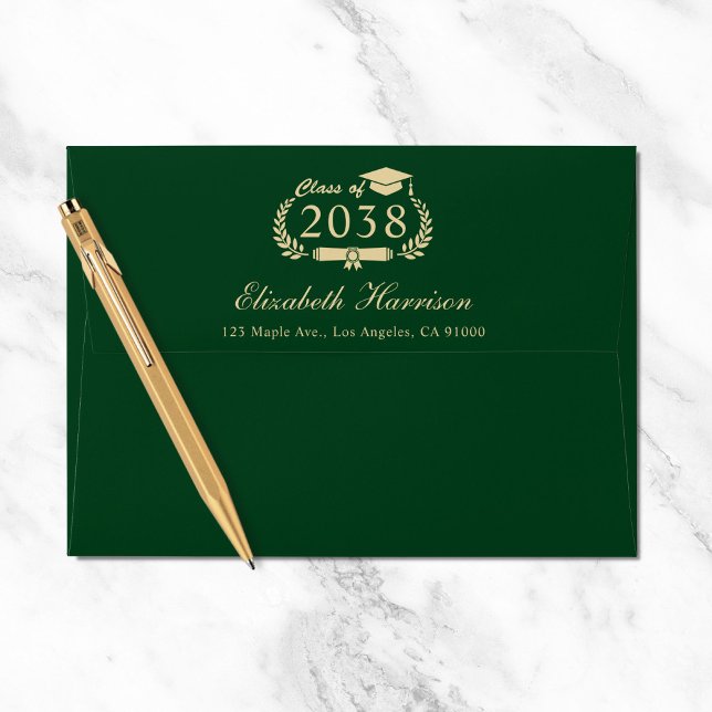 Elegant Green Gold Graduation Return Address Envelope (Creator Uploaded)