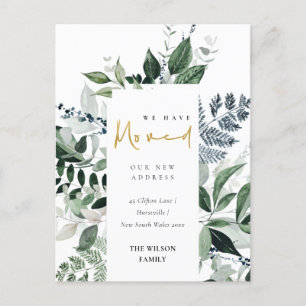 Elegant Green Gold Greenery Frame We have Moved Postcard