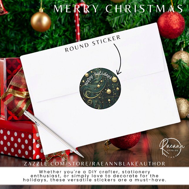 Elegant Green & Gold Happy Holidays Sticker (Creator Uploaded)