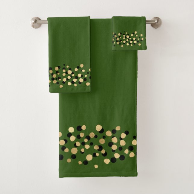 ELEGANT GREEN GOLD LEOPARD SPOT BATHROOM TOWEL SET (Insitu)