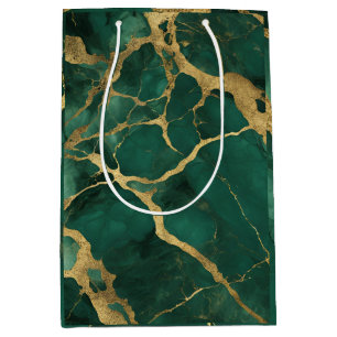 Elegant Green Gold Marble Medium Gift Bag