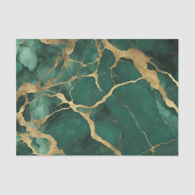 Elegant Green Gold Marble Tissue Paper (Front)