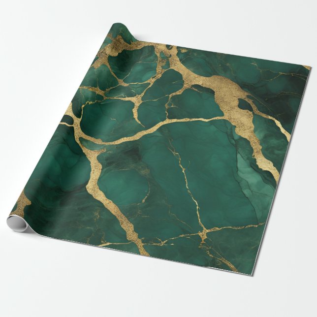 Elegant Green Gold Marble Wrapping Paper (Unrolled)