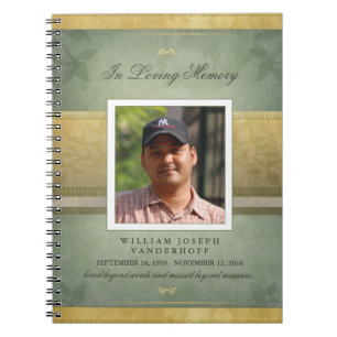 Elegant Green & Gold Memorial Funeral Guest Book