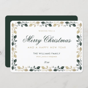 Elegant Green Gold Merry Christmas Happy New Year Holiday Card