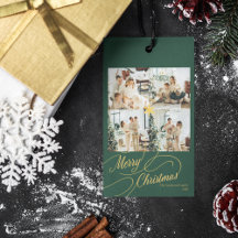 Elegant Green & Gold Merry Christmas Photo -