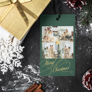 Elegant Green & Gold Merry Christmas Photo -  Gift Tags