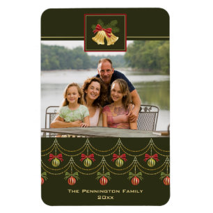 Elegant green gold merry christmas photo magnet