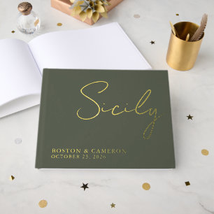 Elegant Green Gold Minimal Modern Italian Wedding Guest Book