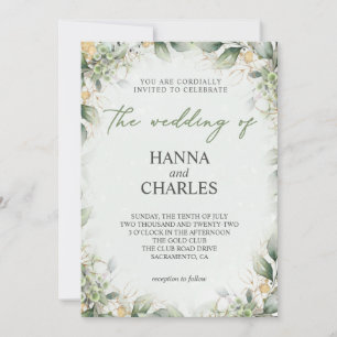 Elegant Green Gold Mint Cream Eucalyptus Invitation