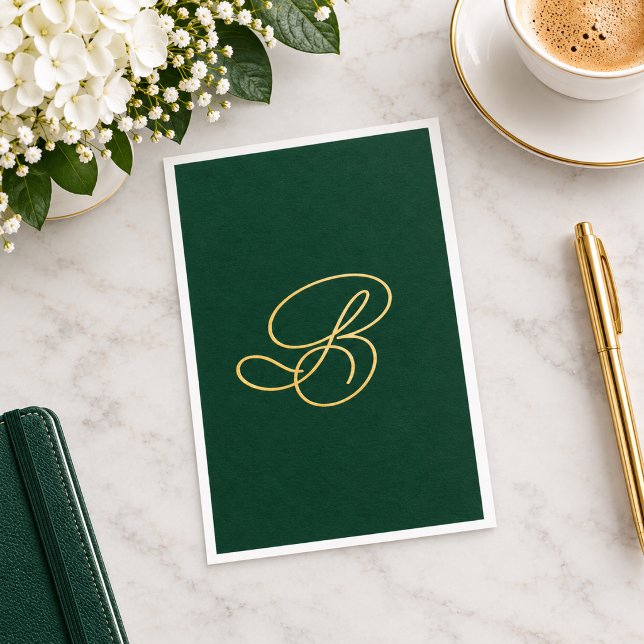Elegant Green & Gold Monogram Script Name  Napkin (Creator Uploaded)