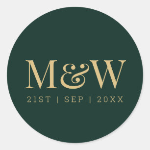 Elegant Green Gold Monogram Wedding Classic Round Classic Round Sticker
