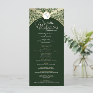 Elegant Green & Gold Monogram Wedding Program Programme