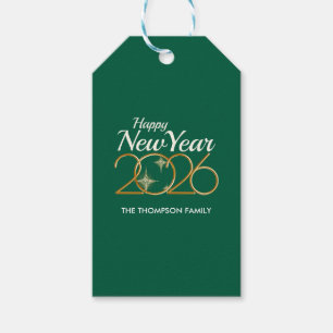 Elegant Green & Gold “New Year 2026” Personalized  Gift Tags