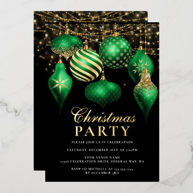 Elegant Green Gold Ornaments Christmas Party (Front/Back)