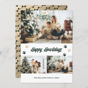 Elegant Green Gold Paws Photo Happy Howlidays Holiday Card