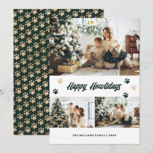 Elegant Green Gold Paws Photo Happy Howlidays Holiday Card