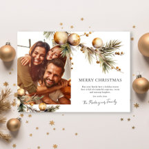 Elegant Green & Gold Photo Christmas Holiday Cards