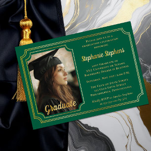 Elegant Green & Gold Photo Graduation Party