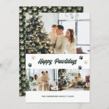 Elegant Green Gold Photo Happy Pawlidays Card