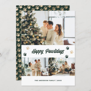 Elegant Green Gold Photo Happy Pawlidays Card