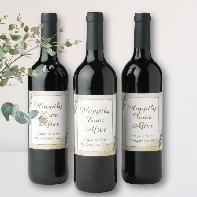 Elegant Green & Gold Photo Wedding Bottle Wine Label (Elegant Green & Gold Wedding Wine Label)