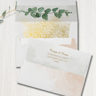 Elegant Green & Gold Photo Wedding Envelope